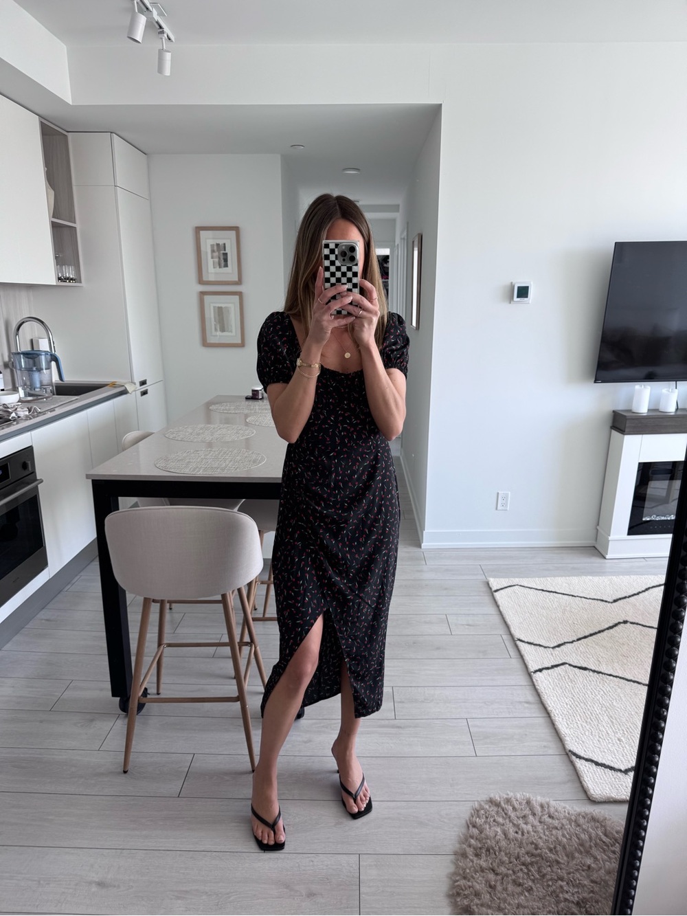 PrettyLittleThing Black Floral Midi Dress with Side Slit